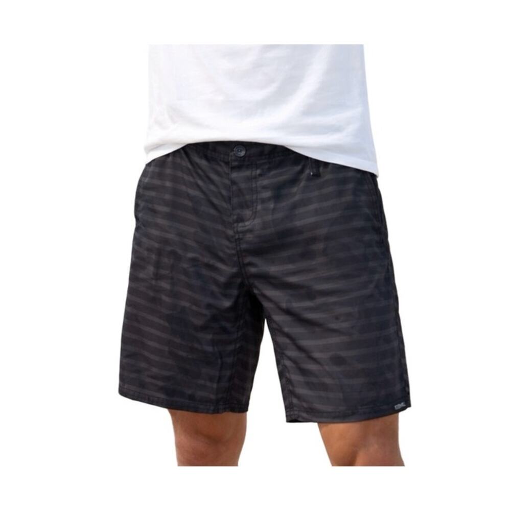 Ezekiel Board Shorts Mens Size 34 Black Gray Floral Pockets Hybrid Swim Trunks